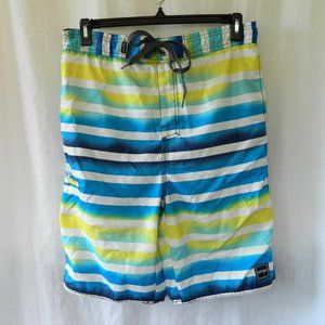 RPZN Mens Swim Trunk Shorts XL White Blue Yellow Stripe Pattern Lined